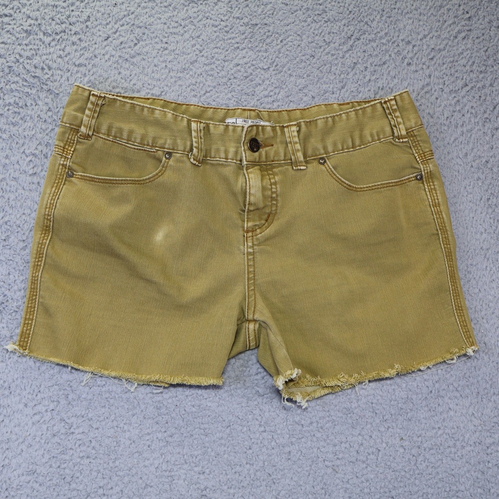 Free People Mustard Yellow Denim Cutoff Shorts Raw Hem Size 29 51855-16515125‎